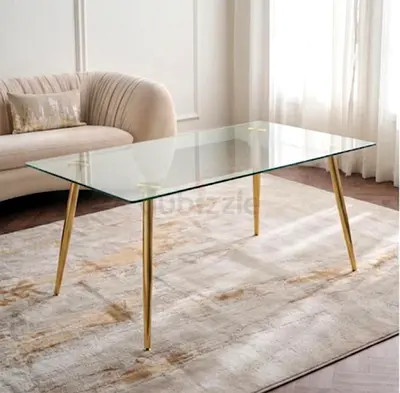 Glass Top Dining/Center Table with Gold Legs - Modern