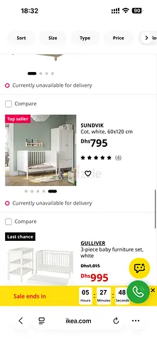 IKEA SUNDVIK Cot / Baby Crib, White, 60x120 cm