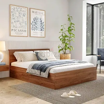 Oak finish queen mdf wood bed