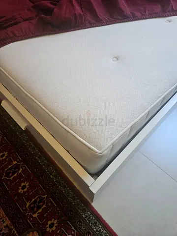 White platform storage bed with mattress - good condition