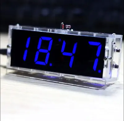 Compact DIY Digital LED Clock Kit 4-digit Light Control Temperature Date Time Display W Transparent