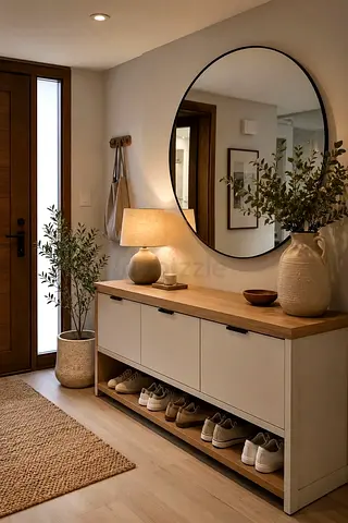 Wooden Shoe Cabinet / Entryway Console with Bench Top