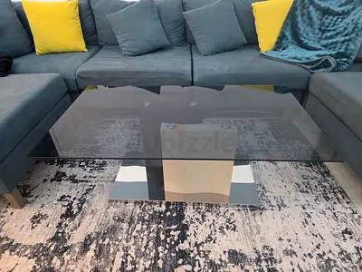 Glass Top Coffee Table with Geometric Base