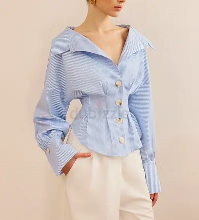 Striped Collared Blue Shirt