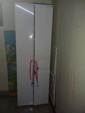 White Tall Storage Cabinet / Wardrobe - Slim Two-Door