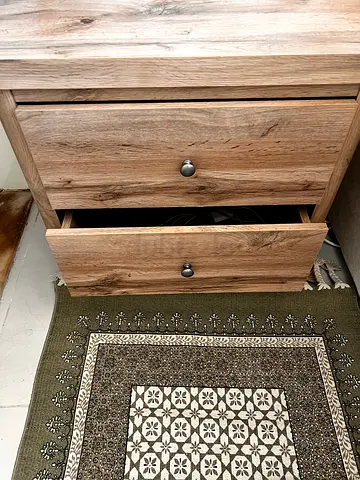 Solid Wood Nightstand / Bedside Table with Two Drawers - Oak Finish and a Table lamp