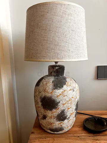 Rustic ceramic table lamp with fabric shade