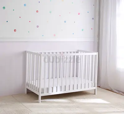 Juniors white baby crib - solid wooden, clean modern design