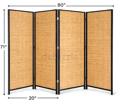 4-Panel Rattan Room Divider Screen