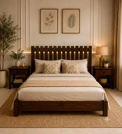 Solid Wood Bedroom Set – Bed Frame  Matching Side Tables