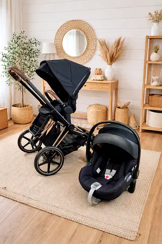 Cybex priam rose gold stroller with cybex lie flat car seat