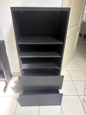 IKEA Dark Wood Storage Cabinet with Shelves and Drawers. Dimensions: W60cm D40cm H129cm