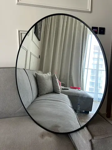 Large Round Wall Mirror with Thin Black Frame - 80*80