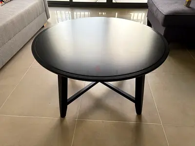 Solid Black Round Coffee Table - Modern Wooden Design