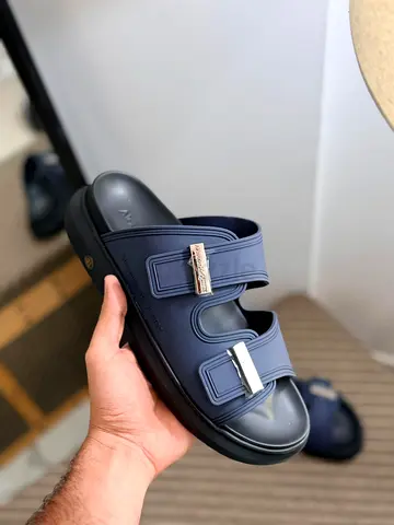 Alexander McQueen Mens Navy Double-Strap Slide Sandals