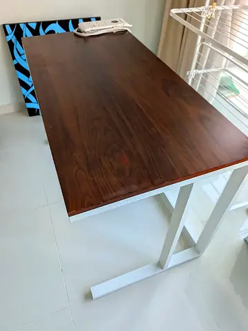 Solid Wood Top Work/ Study Desk with White Metal Legs