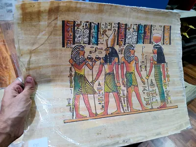 Hand-painted Egyptian Papyrus Scroll with Pharaohs Scene 43*33cm