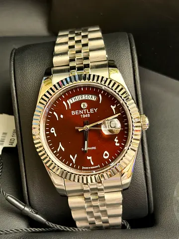 Bentley mens stainless steel automatic watch with brown dial