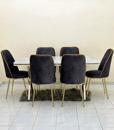 6-Seater Marble Top Dining Table with Velvet Chairs