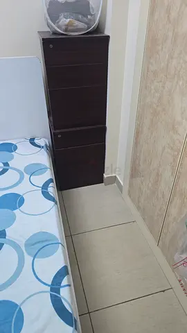 Tall dark brown wardrobe and 2 side table- good condition