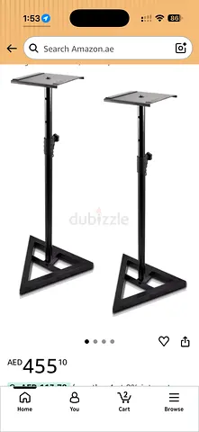 Pair of Adjustable Speaker Stands — Tall, Triangular Base, Black