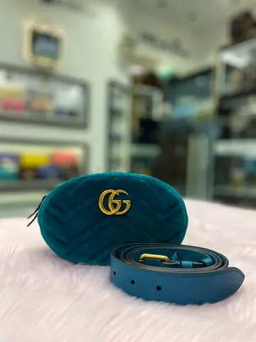 Guccit Teal Velvet Marmont Mini Belt Bag (Authentic/PreOwned)