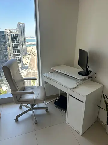 White Compact Home Office Desk with Matching Swivel Chair