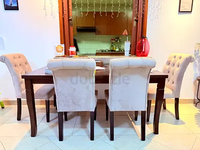 Solid Wood Dining Table with chairs-  Dark Brown, 6-seater