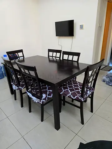 Solid Dark Wood 6-Seater Dining Table with Chairs
