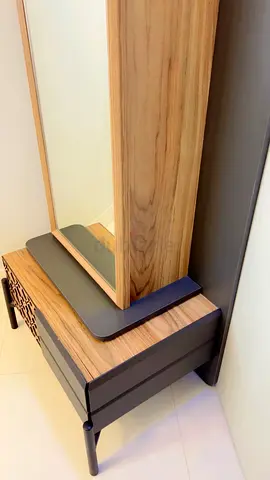 Wood Frame Full-Length Mirror with Small Entryway Console Table