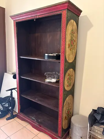 Hand-painted Wooden Display Cabinet / Bookcase - Vintage Style