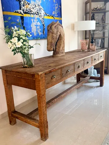 Marina Home Long Rustic Solid Wooden Console Table with Drawers