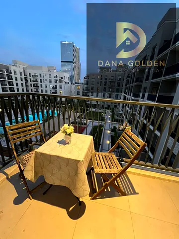 For monthly rent: one bedroom and living room with internet, swimming pool, gym, and free parking in Sharjah, Maryam Island.