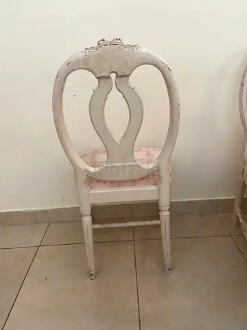 Set of  Eight Gustavian Vintage Rose Dining Chairs - Upholstered Seats