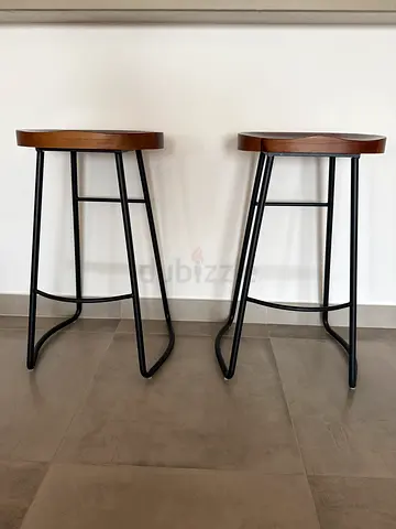 Set of 2 Wooden Top Metal Bar Stools - excellent condition