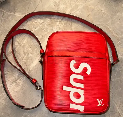 LV x Supreme Danube PM In Red Epi Leather.