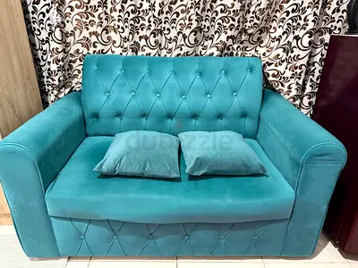 Sofa 2-seater green velvet with free cover slightly used