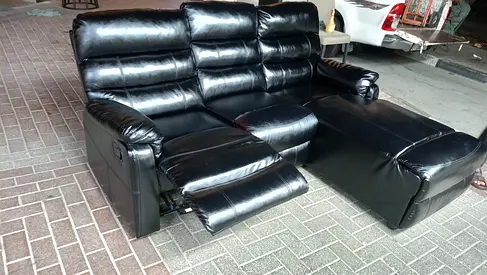 Black 3-Seater Leather Recliner Sofa with Chaise (Good Condition)