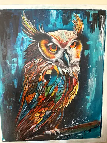 Hand-painted Colorful Owl Artwork on Canvas