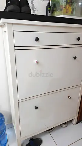 White Multi-Compartment Shoe Cabinet with Drawer