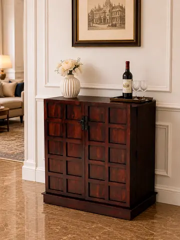 Bar Cabinet For Wine Bottle And Display Unit - Natural Finish