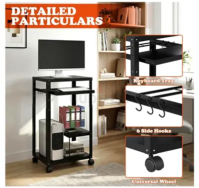 Tonchean AV Cart with Keyboard Tray – Mobile Workstation