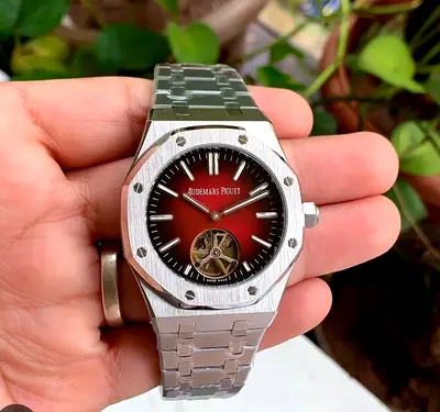 Audemars Piguet style stainless steel watch with open heart dial supar mastar