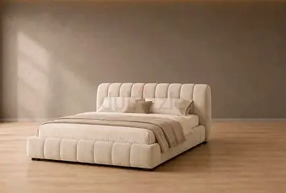 Modern Upholstered Bed Frame with Ribbed Headboard