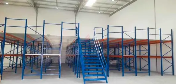 Industrial Mezzanine Shelving and Staircase - Heavy Duty Warehouse Racking