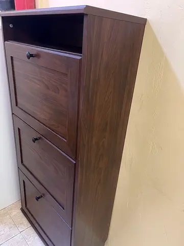 Dark Wood Three Door Storage Cabinet