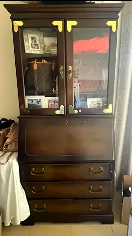 Antique dark brown secretary desk cabinet