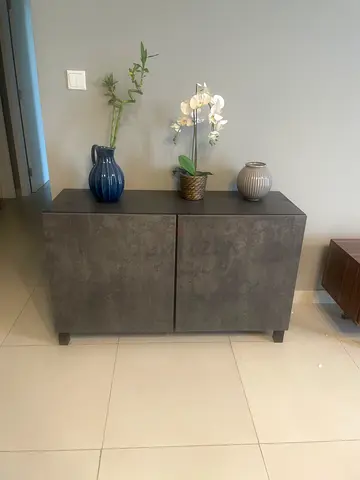 Compact Modern Grey Storage Cabinet - 2-door Sideboard