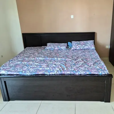 King Size Bed with Mattress and Side Table For Sale