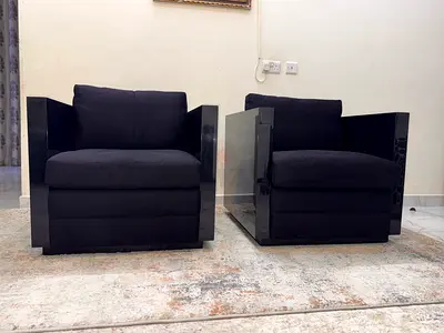 1980s Set of Two Vintage Black Single Seater Armchairs